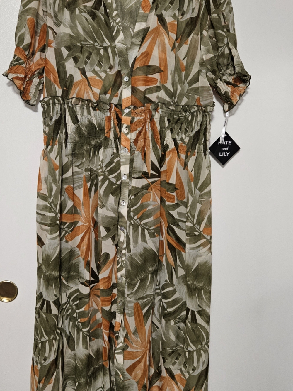 Kate & Lily Olive and Orange Tropical Maxi Dress